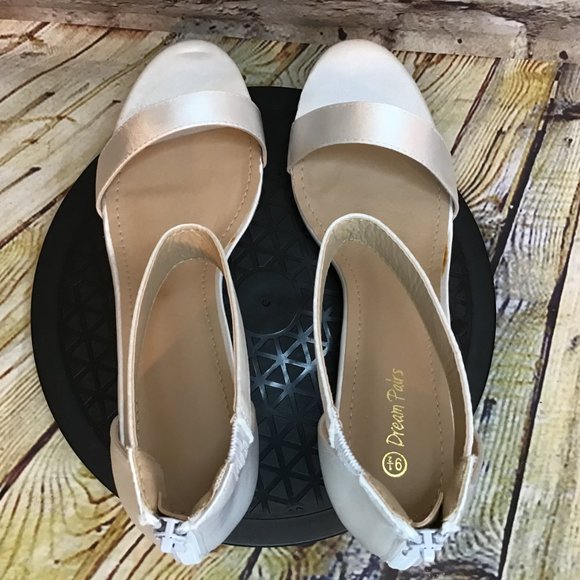 Dream Pairs Metallic Ivory Ash Open Toe Ankle Strap Heel Zip Kitten Heels 9.5 - Picture 4 of 9